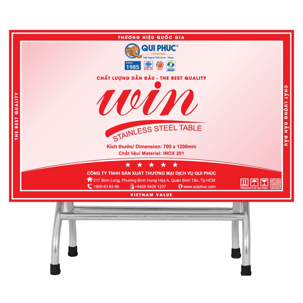  Bộ bàn inox chữ nhật WIN 4 ghế dựa xếp 