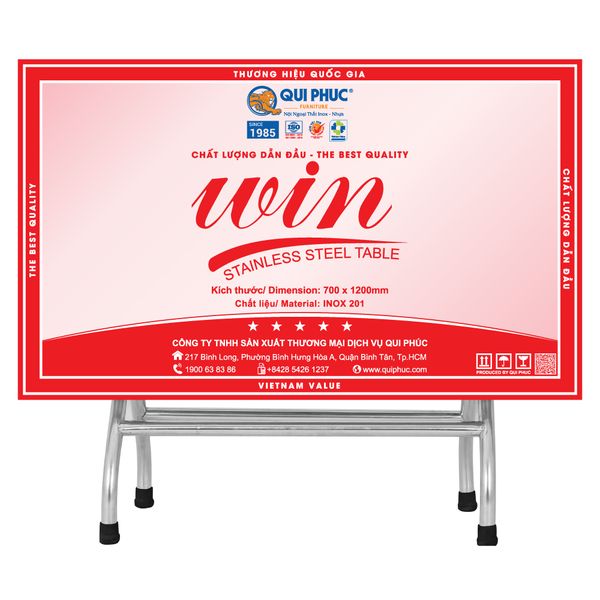 Bàn inox WIN chữ nhật phi 32 - Nội Ngoại Thất Inox Nhựa - Qui Phúc - quiphuc.com