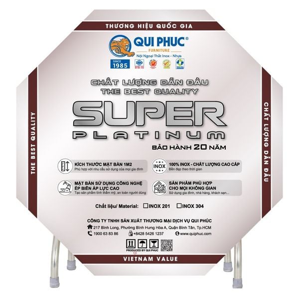 Bàn inox SUPER 1m2 cạnh vuông - Nội Ngoại Thất Inox Nhựa - Qui Phúc - quiphuc.com