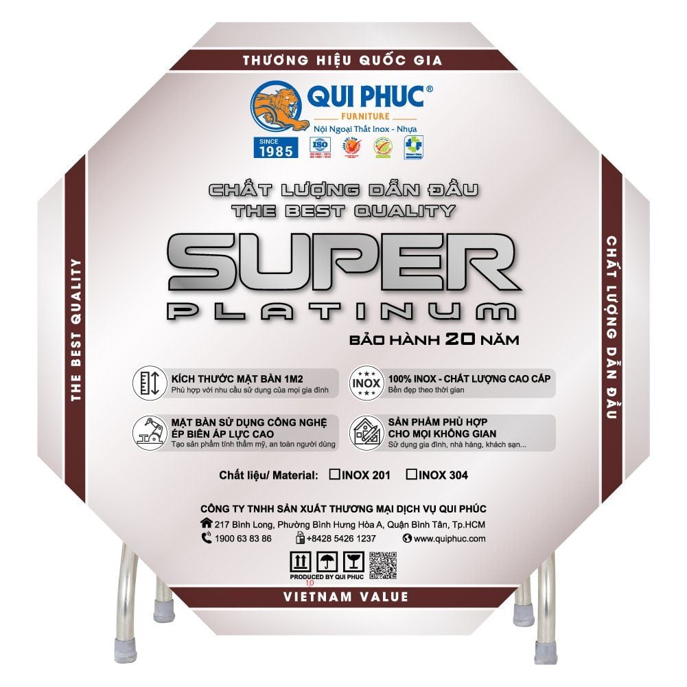  Bàn inox SUPER 1m2 cạnh vuông 