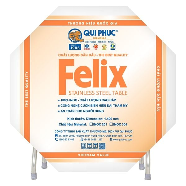 Bàn inox FELIX 1m4 cạnh vuông - Nội Ngoại Thất Inox Nhựa - Qui Phúc - quiphuc.com