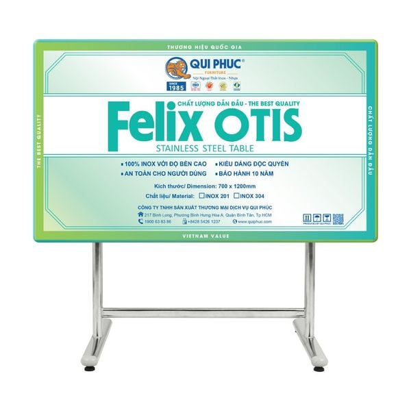 Bàn inox FELIX Otis 800 x 1400 mm - Nội Ngoại Thất Inox Nhựa - Qui Phúc - quiphuc.com