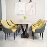 Bộ bàn CERAMIC trắng chân chữ X 6 ghế 