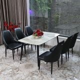  Bộ bàn CERAMIC trắng chân chữ U 6 ghế 