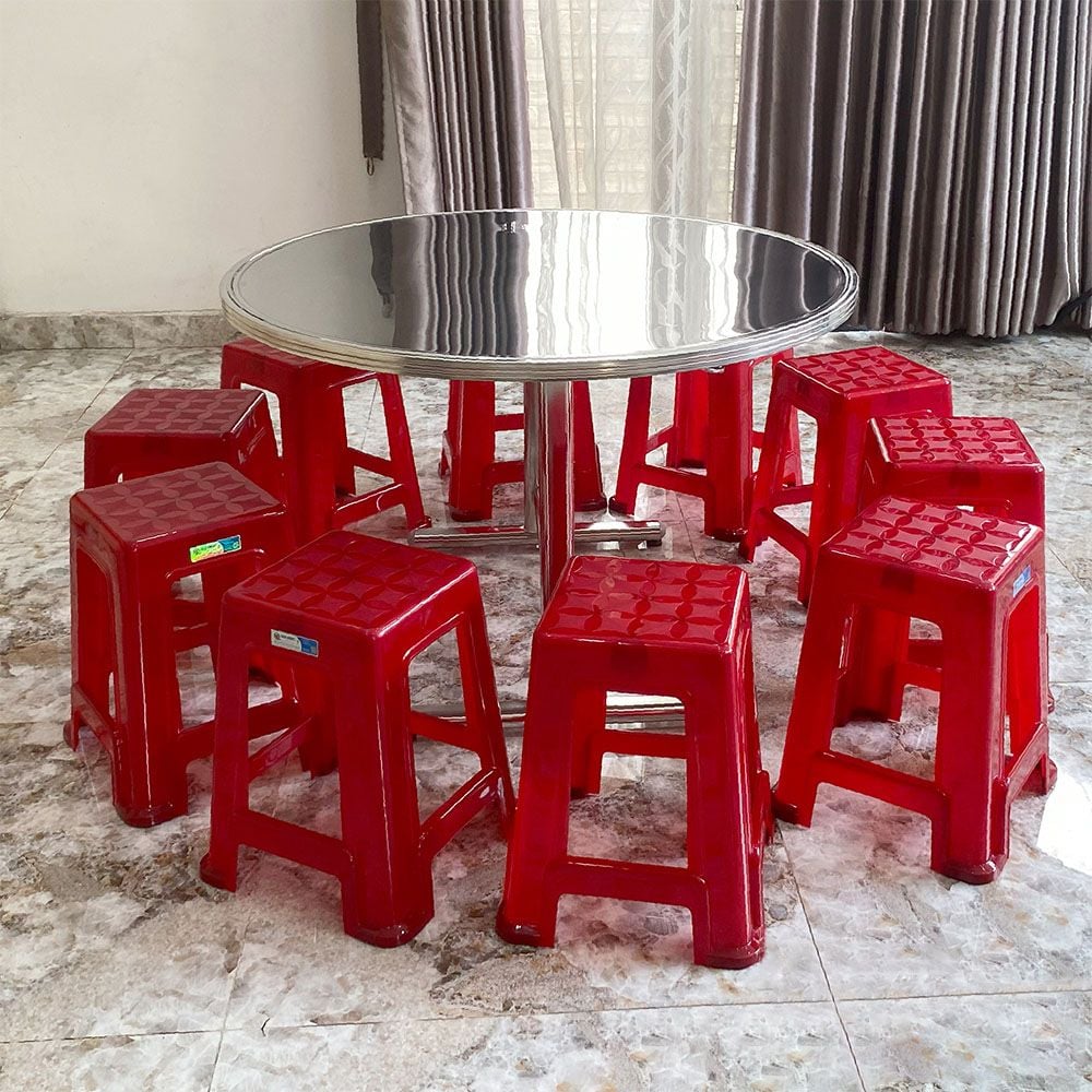  Bộ bàn tròn inox FELIX Otis 1m2 10 ghế nhựa cao 