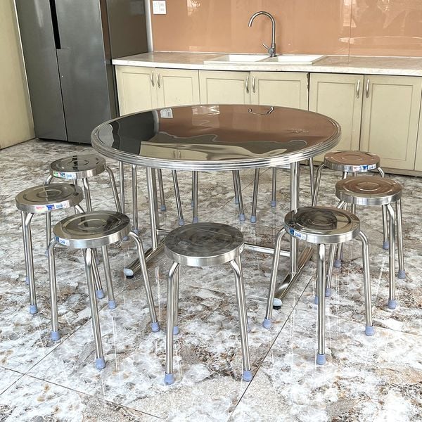 Bộ bàn tròn inox FELIX Otis 1m2 10 ghế đẩu inox