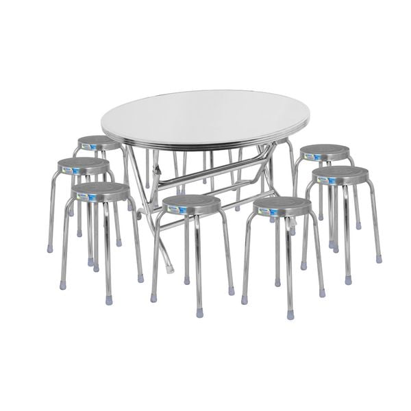 Bộ bàn tròn inox SUPER 1m2 10 ghế đẩu