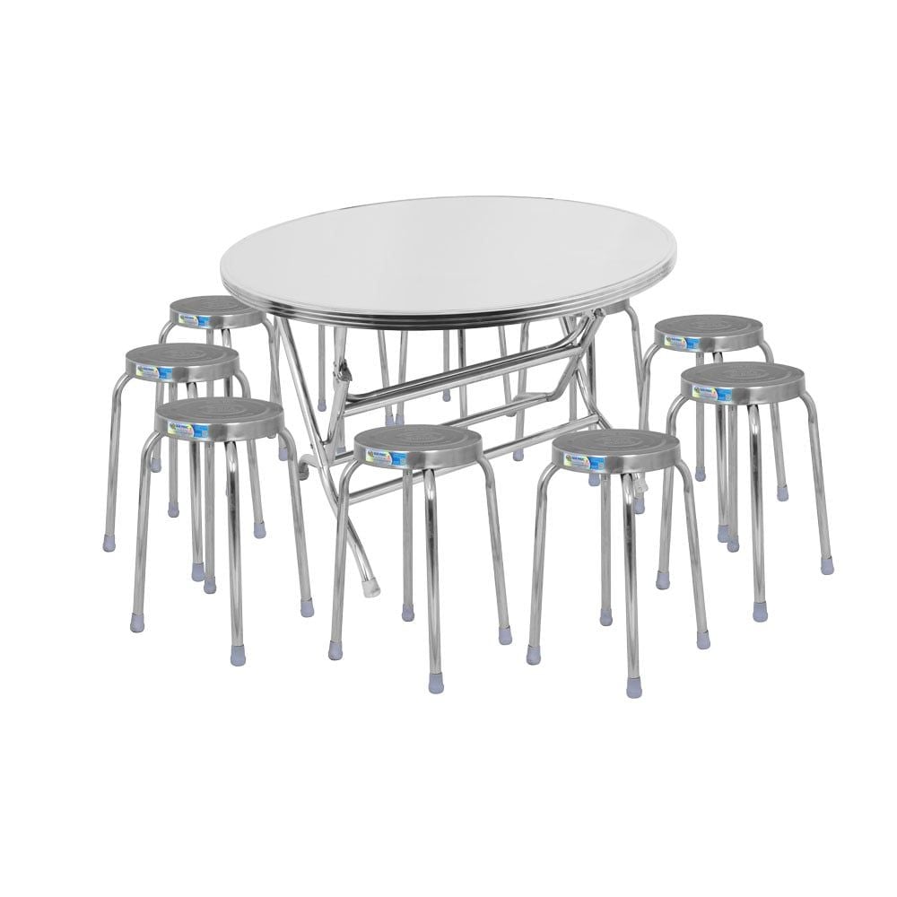  Bộ bàn tròn inox SUPER 1m2 10 ghế đẩu 