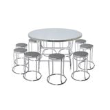  Combo Bàn inox WIN 1m2 4U cạnh vuông + 10 Ghế đôn inox DONA mặt 30 phi 19 201 