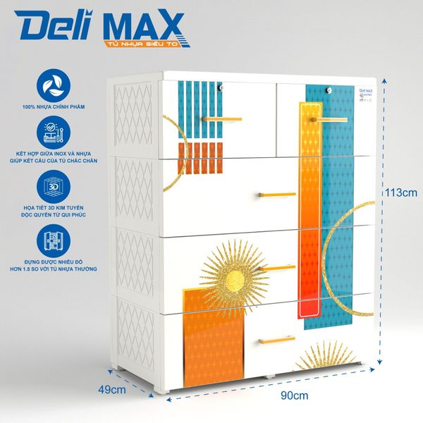 Tủ nhựa DELI MAX 4 tầng - Nội Ngoại Thất Inox Nhựa - Qui Phúc - quiphuc.com
