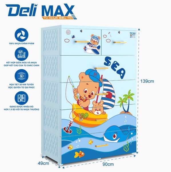 Tủ nhựa DELI MAX 5 tầng - Nội Ngoại Thất Inox Nhựa - Qui Phúc - quiphuc.com