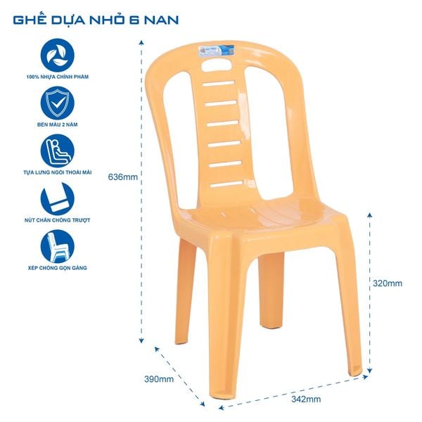 Ghế dựa nhỏ 6 nan - 10 cái - Nội Ngoại Thất Inox Nhựa - Qui Phúc - quiphuc.com