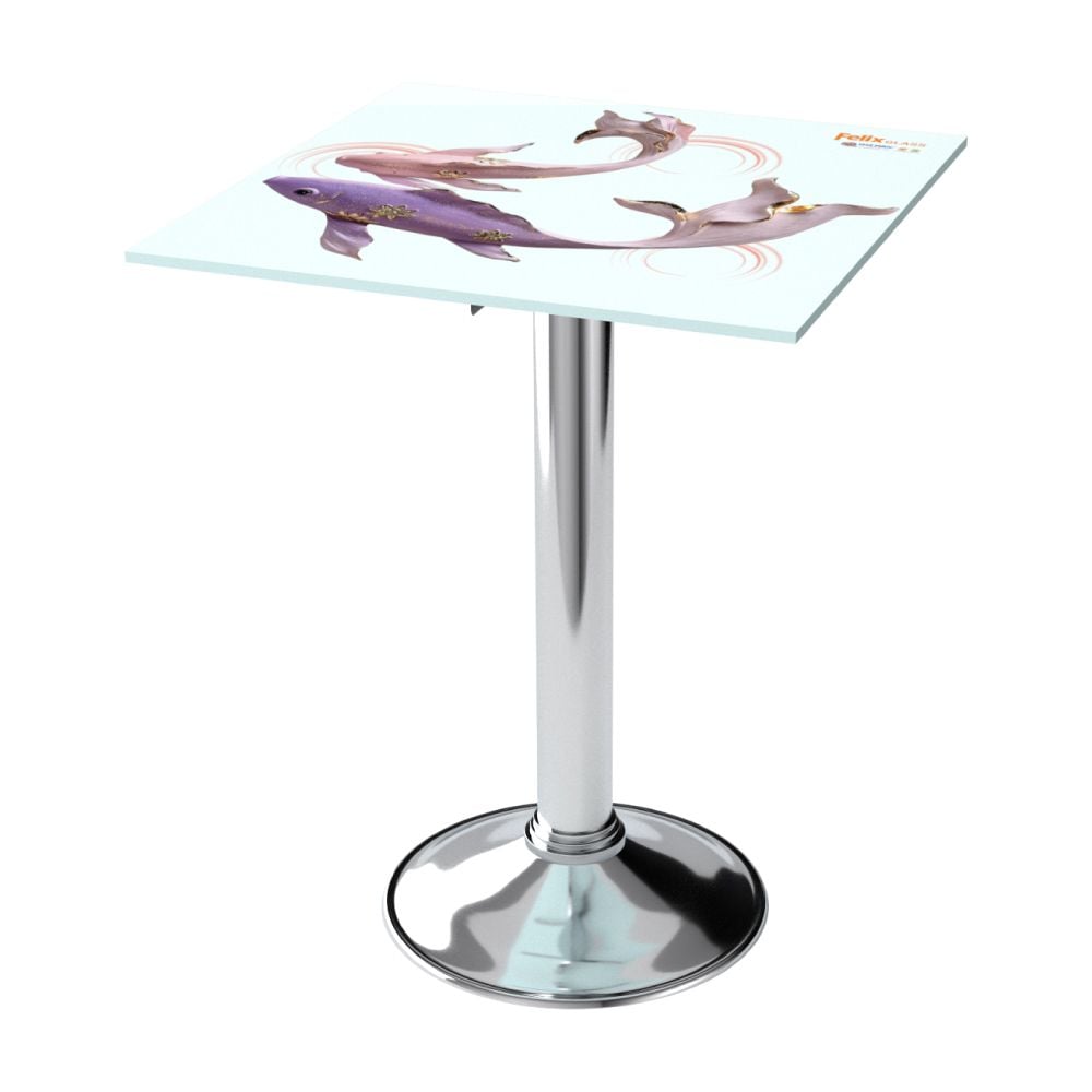  Bàn kiếng 6 tấc chân mâm 1 trụ inox 