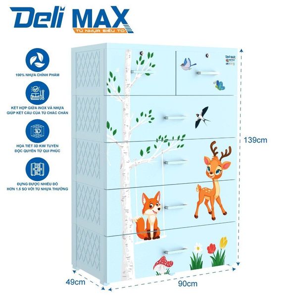 Tủ nhựa DELI MAX 5 tầng - Nội Ngoại Thất Inox Nhựa - Qui Phúc - quiphuc.com