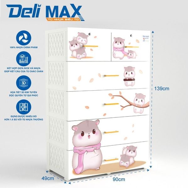 Tủ nhựa DELI MAX 5 tầng - Nội Ngoại Thất Inox Nhựa - Qui Phúc - quiphuc.com