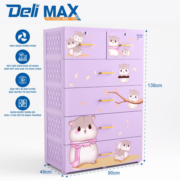 Tủ nhựa DELI MAX 5 tầng - Nội Ngoại Thất Inox Nhựa - Qui Phúc - quiphuc.com