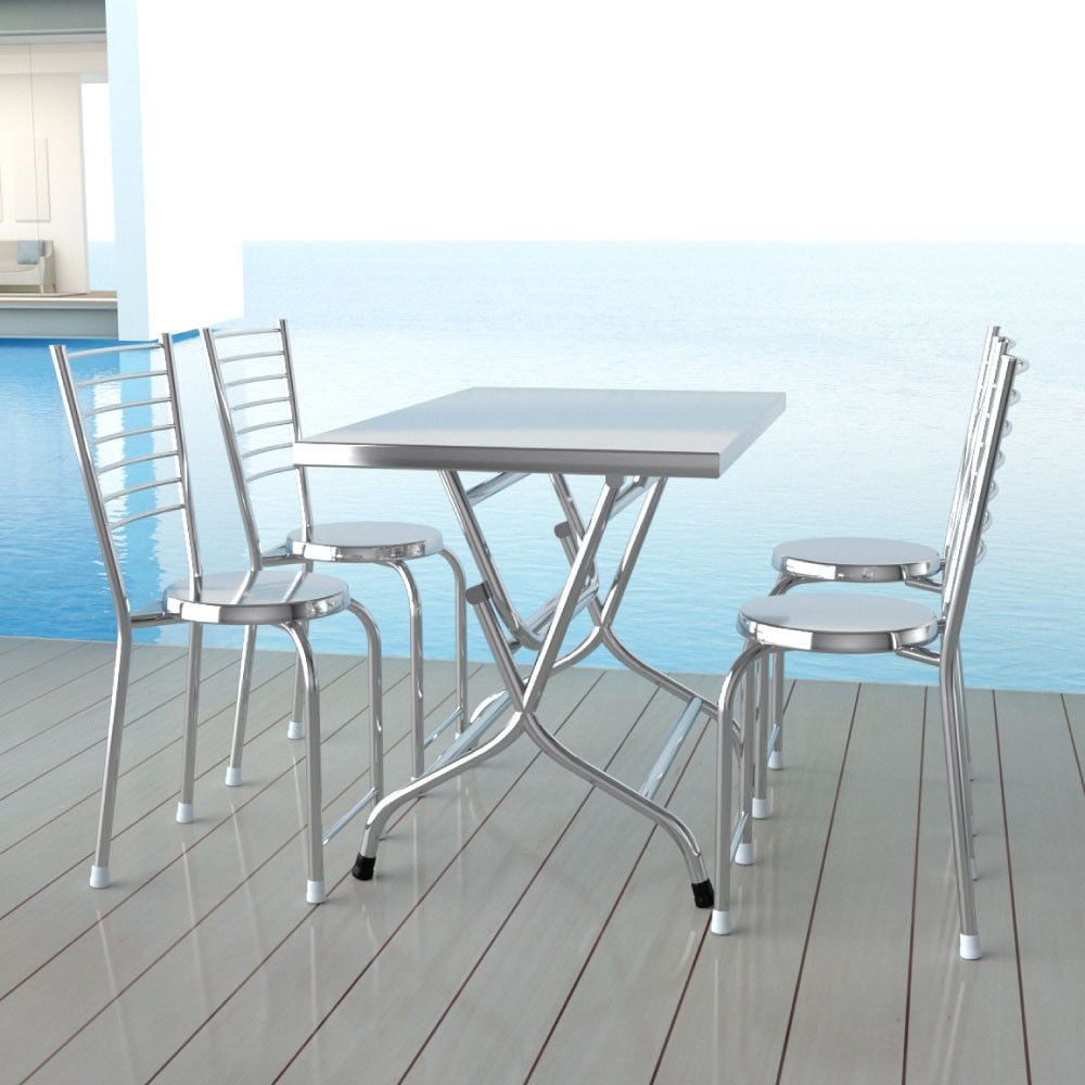  Bộ bàn inox chữ nhật DONA 700 x 1200mm 4 ghế dựa inox 