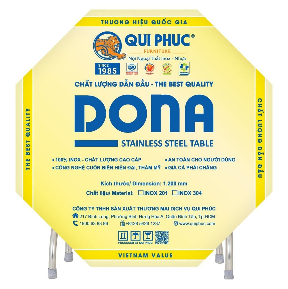  Bộ bàn tròn inox DONA cạnh vuông 1m2 10 ghế 