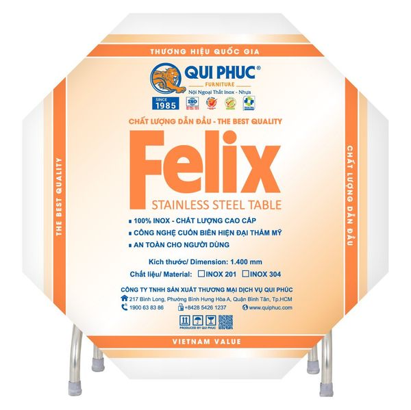 Bộ bàn tròn inox FELIX 1m4 10 ghế - Nội Ngoại Thất Inox Nhựa - Qui Phúc - quiphuc.com