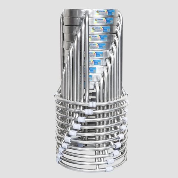 Bộ bàn tròn inox SUPER 1m2 10 ghế đôn - Nội Ngoại Thất Inox Nhựa - Qui Phúc - quiphuc.com
