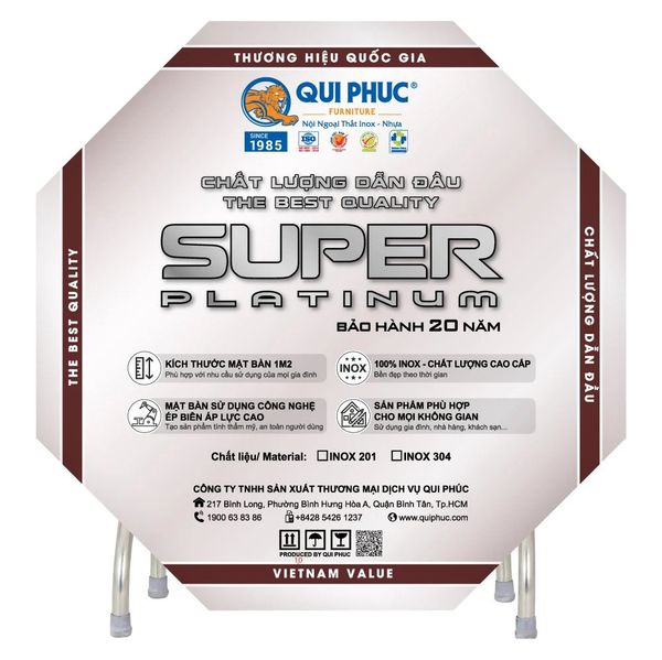 Bộ bàn tròn inox SUPER 1m2 10 ghế đôn - Nội Ngoại Thất Inox Nhựa - Qui Phúc - quiphuc.com