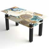  Bộ bàn kiếng 2 tầng chân tai thỏ/Cá vàng bơi - 6 ghế 