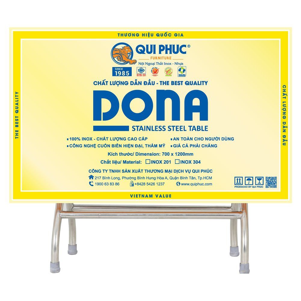  Bộ bàn inox chữ nhật DONA 700 x 1200mm 4 ghế dựa inox 