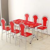  Bộ bàn kiếng chân phi thuyền/Mai đỏ - 6 ghế 