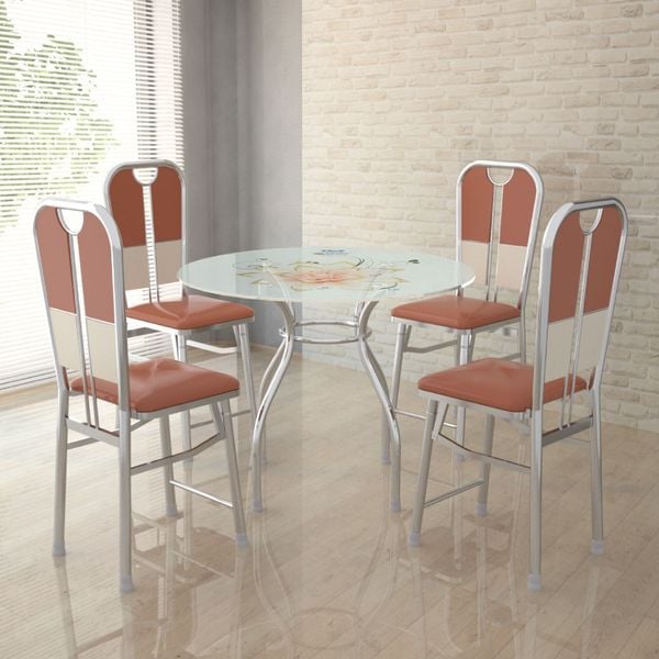Bộ bàn kiếng DELI 8 tấc chân PISA - 4 ghế DONA Cali Plus - Nội Ngoại Thất Inox Nhựa - Qui Phúc - quiphuc.com