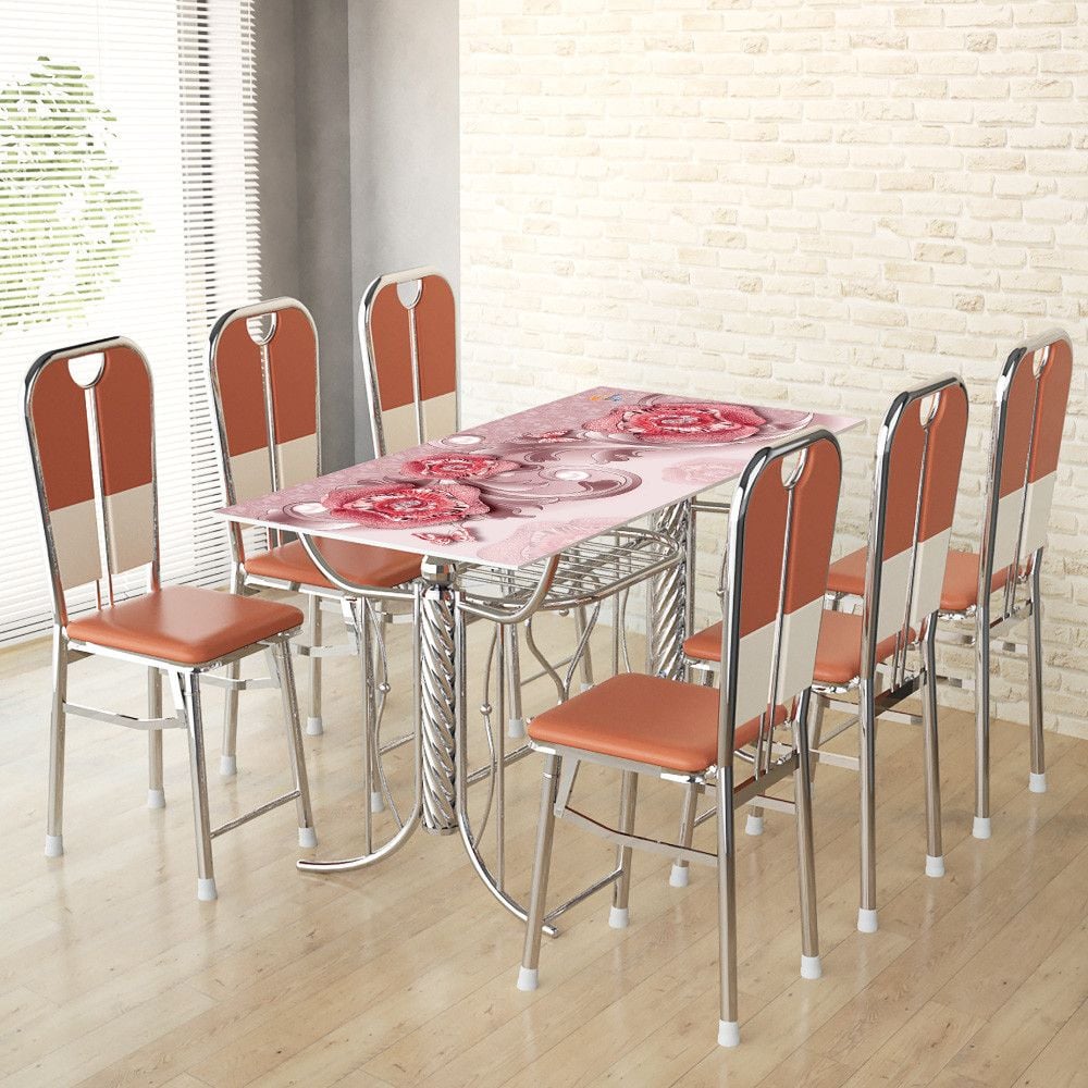  Combo Mặt kiếng Felix in 4D - Chân Mickey inox 1m6 + 6 Ghế xếp nệm inox DONA Cali phi 32 