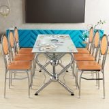  Bộ bàn kiếng chân tim/Cá koi xanh - 6 ghế FELIX mặt trăng 