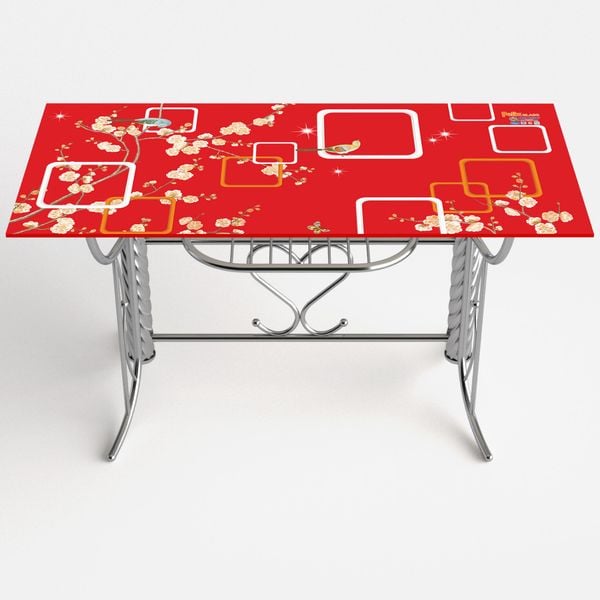 Bộ bàn kiếng chân Mickey/Mai đỏ - 6 ghế - Nội Ngoại Thất Inox Nhựa - Qui Phúc - quiphuc.com