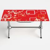  Bộ bàn kiếng chân phi thuyền/Mai đỏ - 6 ghế 