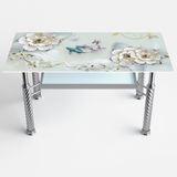  Bộ bàn kiếng chân tứ quý/Cá koi xanh - 6 ghế DELI L phi 25 