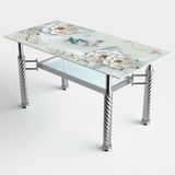  Bộ bàn kiếng chân tứ quý/Cá koi xanh - 6 ghế DELI L phi 25 