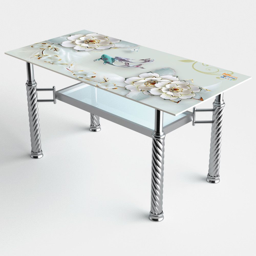  Bộ bàn kiếng chân tứ quý/Cá koi xanh - 6 ghế DELI L phi 25 