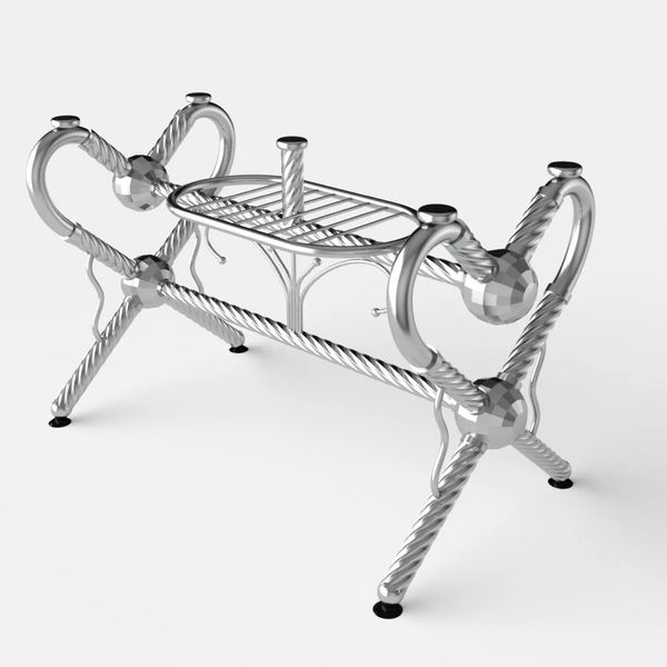 Bộ bàn kiếng chân tim/Cá koi xanh - 6 ghế FELIX mặt trăng - Nội Ngoại Thất Inox Nhựa - Qui Phúc - quiphuc.com