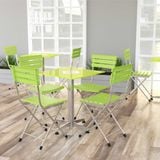  Bộ bàn kiếng 6 tấc chân 1 trụ inox - 4 ghế xếp nhựa 8 nan cao 