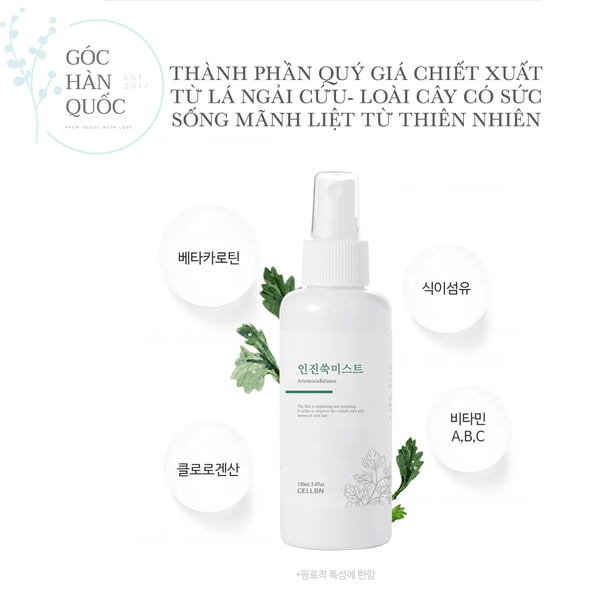  XỊT KHOÁNG NGẢI CỨU LÀM LÀNH DA CELLBN ARTEMISIA BALANCE MIST 150ML 