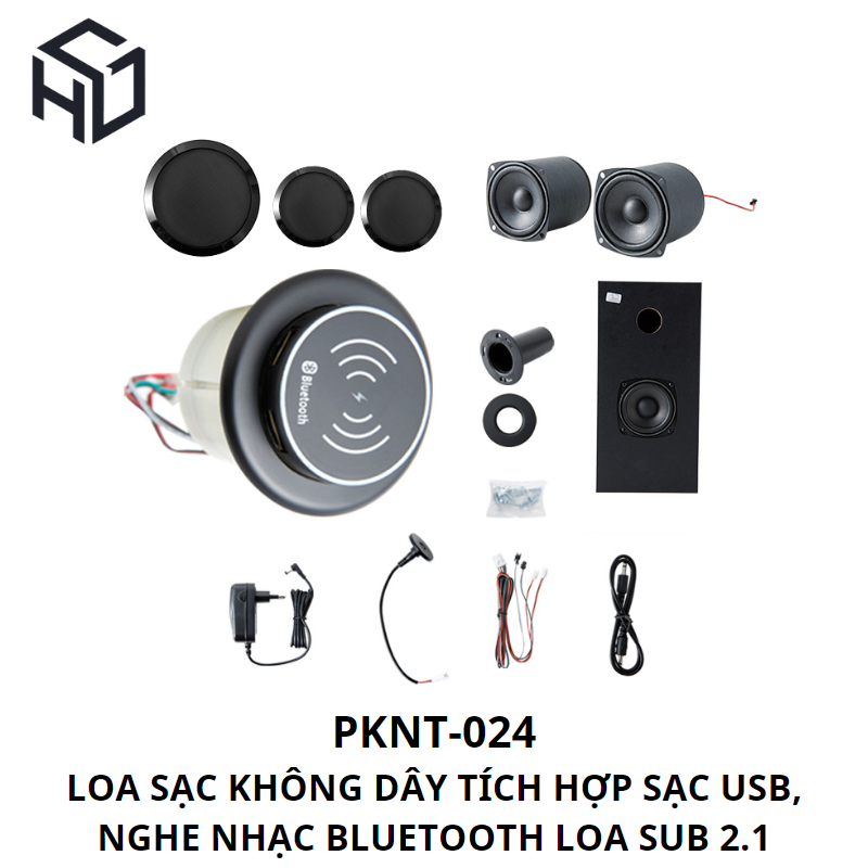 (PKNT-024) Loa Bluetooth Tích Hợp Sạc Không Dây, Sạc USB Type A, Loa Sub 2.1|Phụ kiện nội thất thông minh