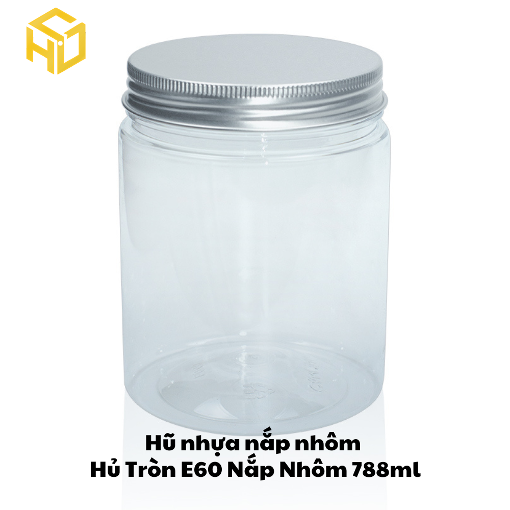 Hũ Nhựa Nắp Nhôm | Hủ Tròn E60 Nắp Nhôm 788ml | Lốc 12 Hũ