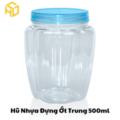 Hũ Nhựa PET Nắp Nhựa | Hũ Ớt Trung 500ml | Lốc 12 Hũ
