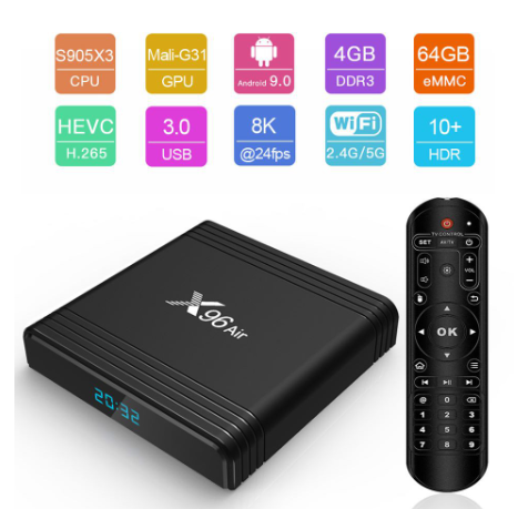 X96 Air Android TV Box - CPU Amlogic S905X3 Mạnh Mẽ, RAM 4GB, Bộ Nhớ Trong 32GB, Hỗ Trợ WiFi 2 Băng Tần chuyên dụng cho khung cảm ứng hồng ngoại