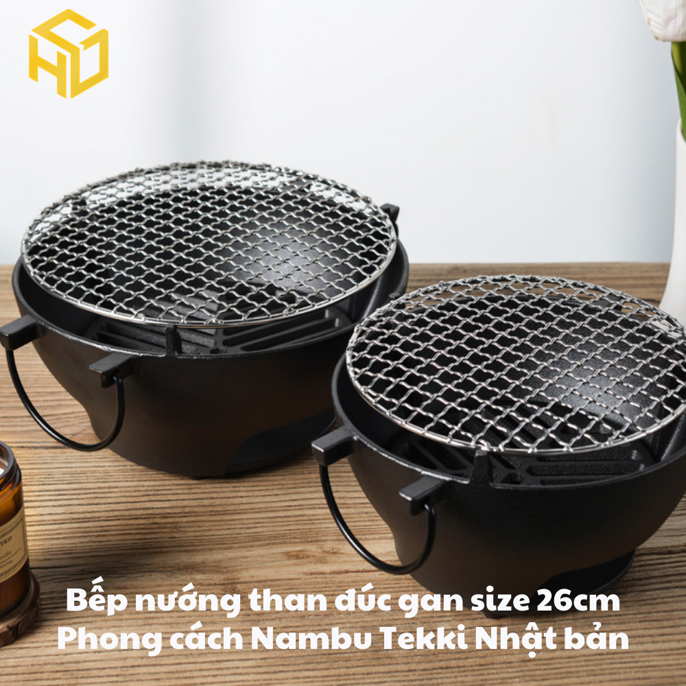 Bếp Nướng Than Đúc Gang 26cm Phong Cách Nambu Tekki Nhật Bản – Bếp Nướng than hoa Siêu Bền