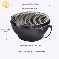 Bếp Nướng Than Đúc Gang 26cm Phong Cách Nambu Tekki Nhật Bản – Bếp Nướng than hoa Siêu Bền