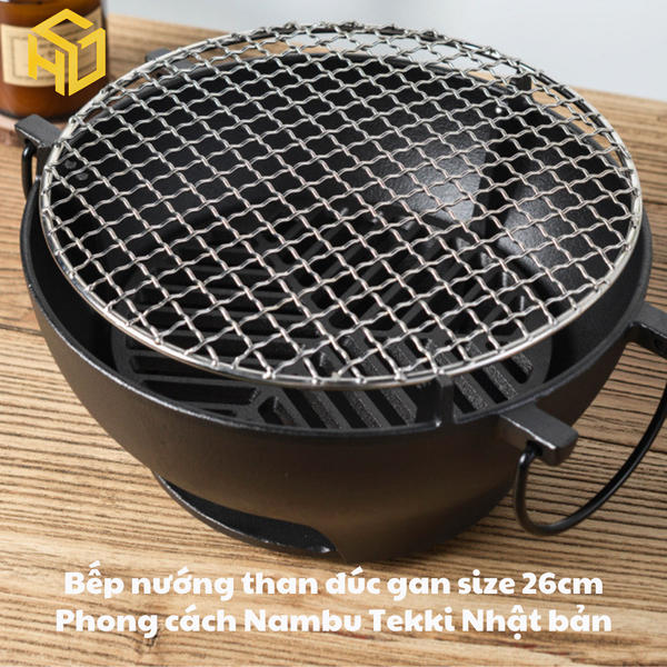 Bếp Nướng Than Đúc Gang 26cm Phong Cách Nambu Tekki Nhật Bản – Bếp Nướng than hoa Siêu Bền