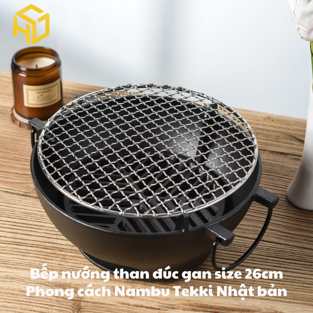 Bếp Nướng Than Đúc Gang 26cm Phong Cách Nambu Tekki Nhật Bản – Bếp Nướng than hoa Siêu Bền