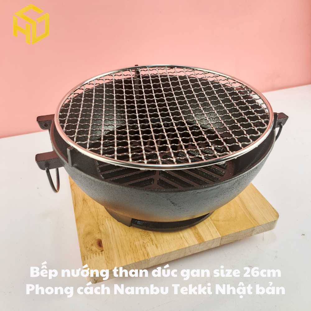 Bếp Nướng Than Đúc Gang 26cm Phong Cách Nambu Tekki Nhật Bản – Bếp Nướng than hoa Siêu Bền