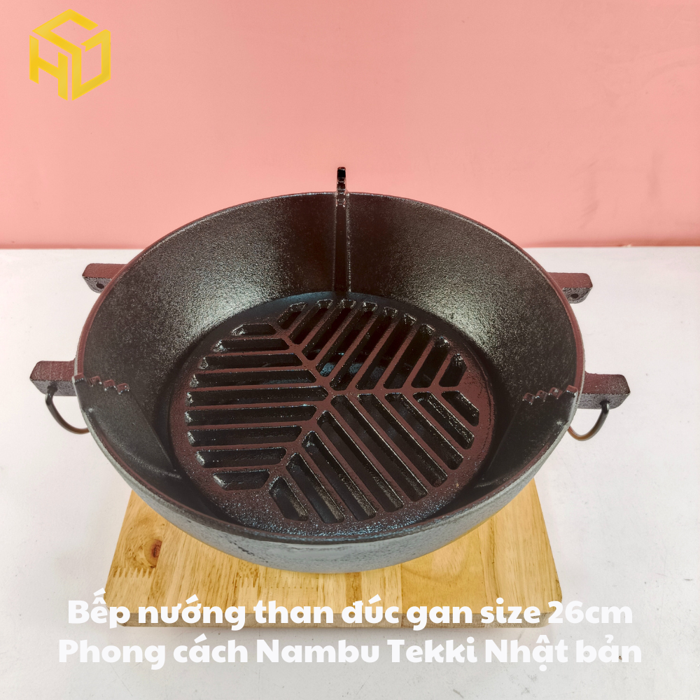 Bếp Nướng Than Đúc Gang 26cm Phong Cách Nambu Tekki Nhật Bản – Bếp Nướng than hoa Siêu Bền