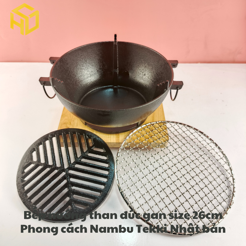 Bếp Nướng Than Đúc Gang 26cm Phong Cách Nambu Tekki Nhật Bản – Bếp Nướng than hoa Siêu Bền